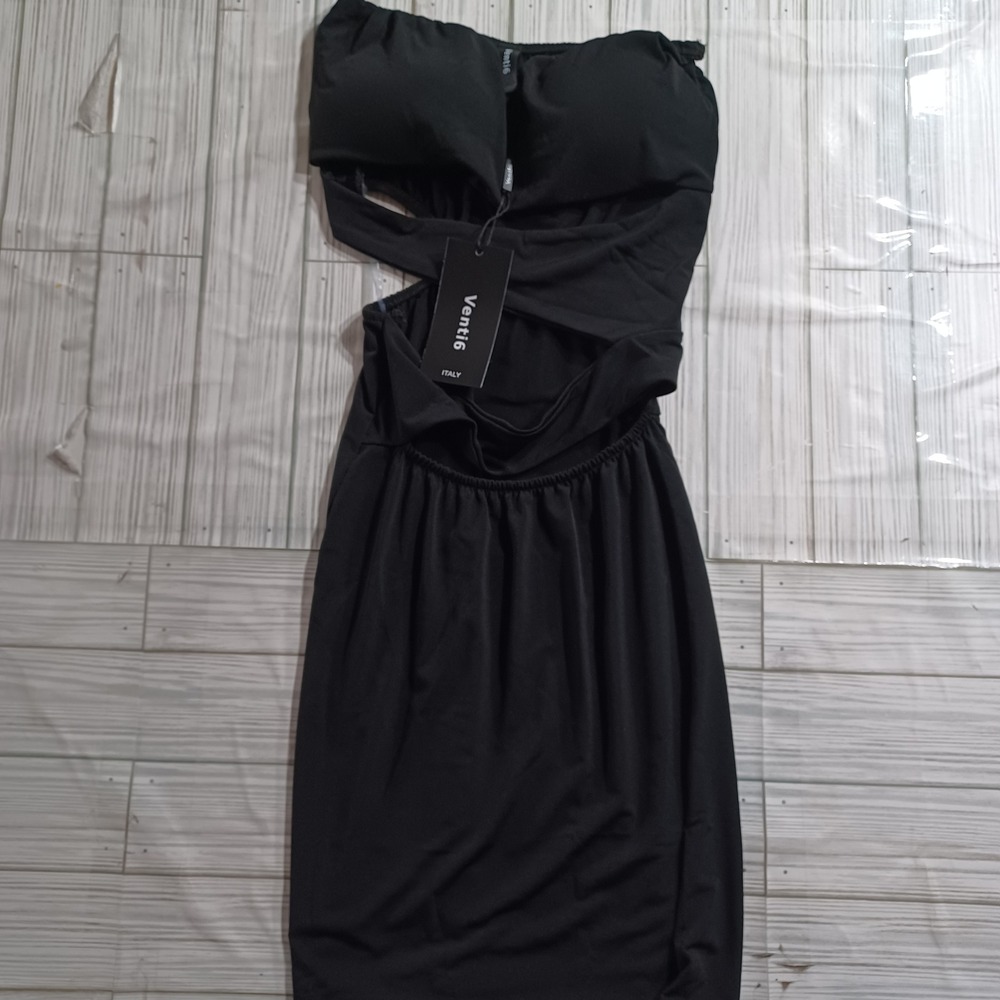 Venti6 Italy Black Cutout Strapless Bodycon Midi Dress R22246 Womens Size M NEW
